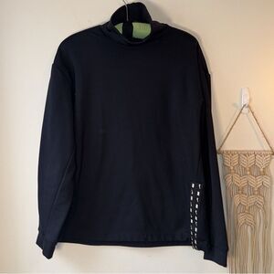 EUC NIKE Black Mock Neck Fleece Lined Sweatshirt Zipper Hem Detail